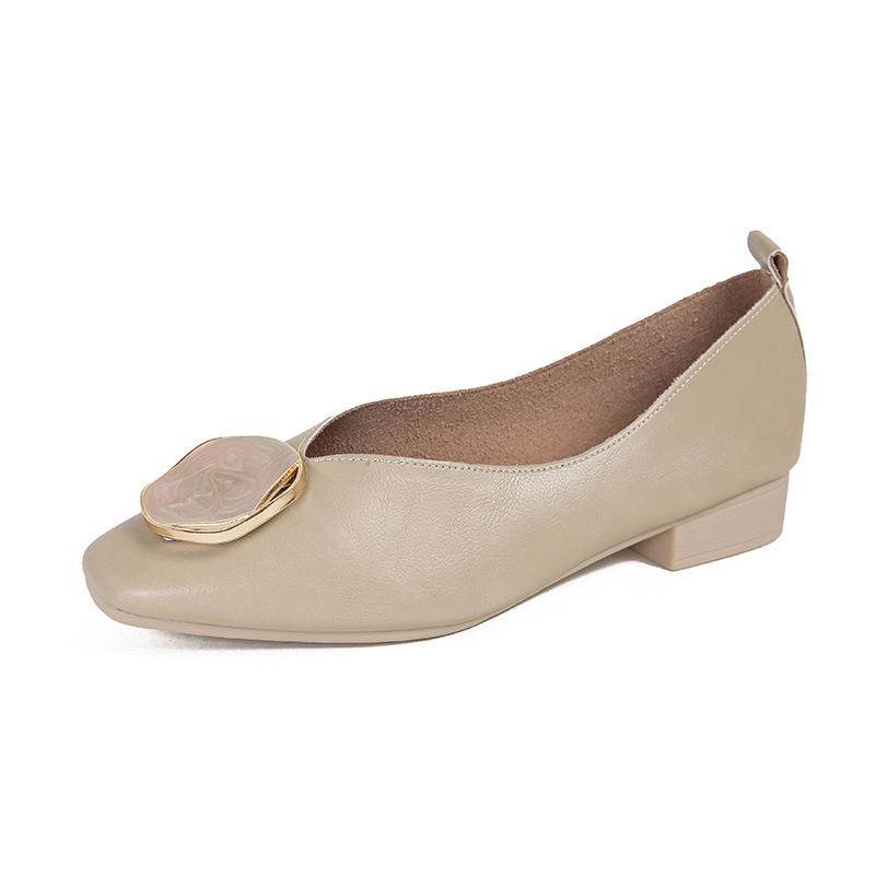 Shallow Mouth Single Shoes Women's 2024 New Retro Buckle Low Heel Flat Shoes Square Headed Soft Leather Mary Jane Shoes