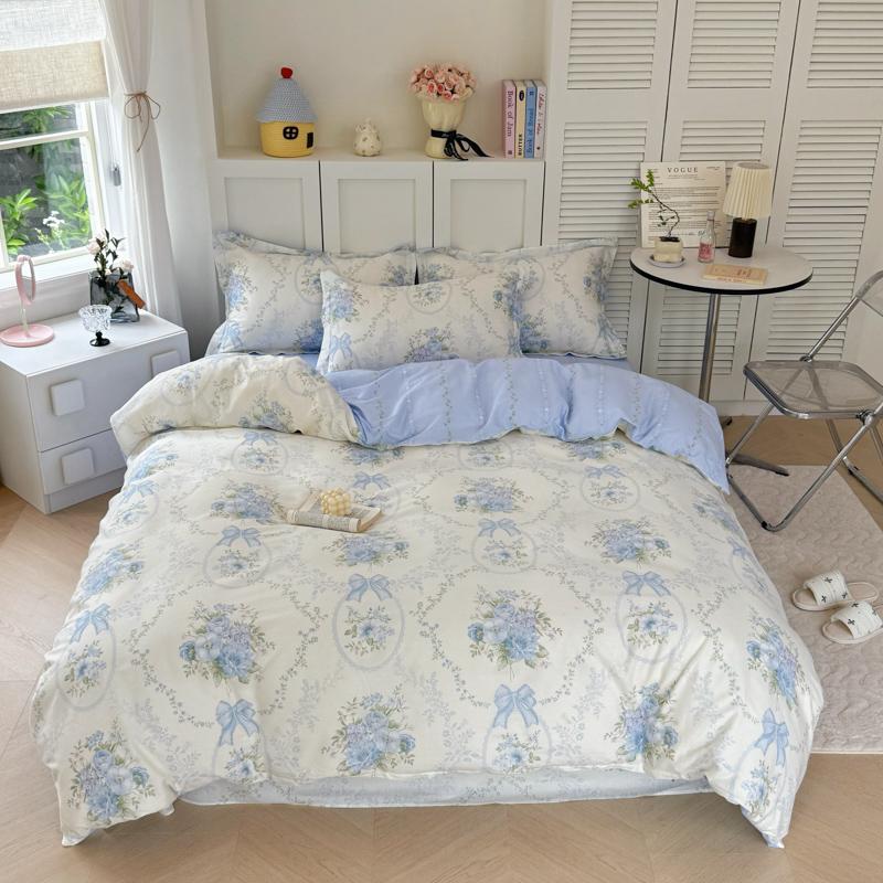 Printing Floral Bedding Set Soft Ins Single Double Queen Size Duvet Cover Flat Sheet Pillowcase Girls Home Totel Bed Linens