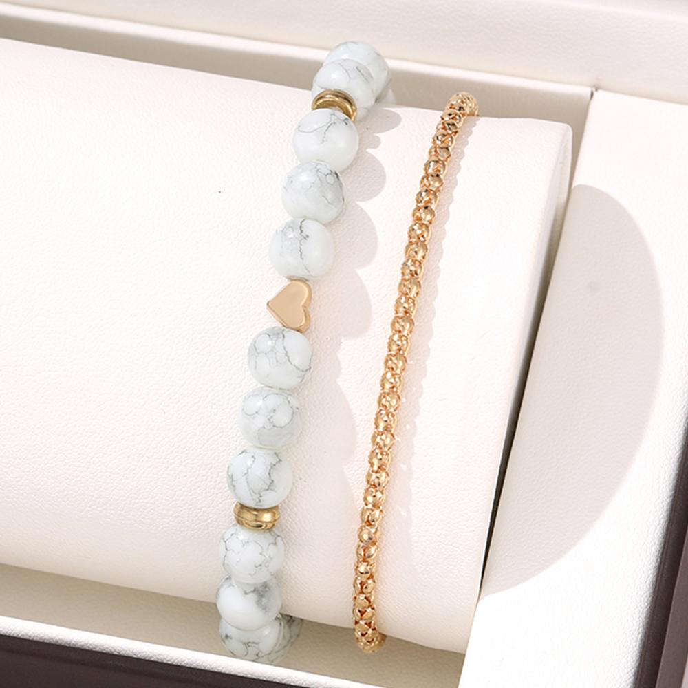 4 Piece Set Women Creative Turquoise Tassel Round Stone Bracelets Fashionable Trendy Style High End Feel Bracelet Accessories
