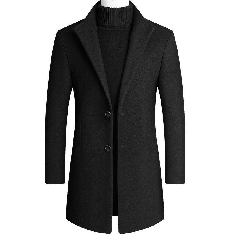 2025 New Autumn and Winter Woolen Men's Coat Casual Slim Wool Trench Coat Mid-length