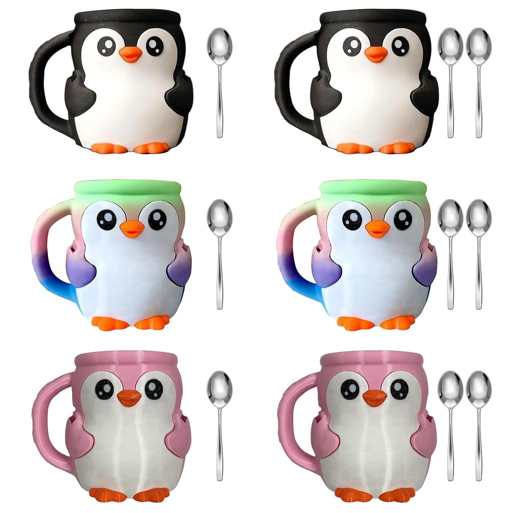 Funny Penguins Shape Ice Cream Pints Holder With Insulated Sleeve Builts In Storage Drawer and Spoons Dessert Organizers