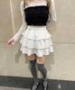 WEGO PHILLY Side Ribbon Tiered Mini Korean Size White Skirt, Spring/Summer Outfit, Girly, Casual, Cute, Style, Gift, Present, Spring, Summer, Autumn,