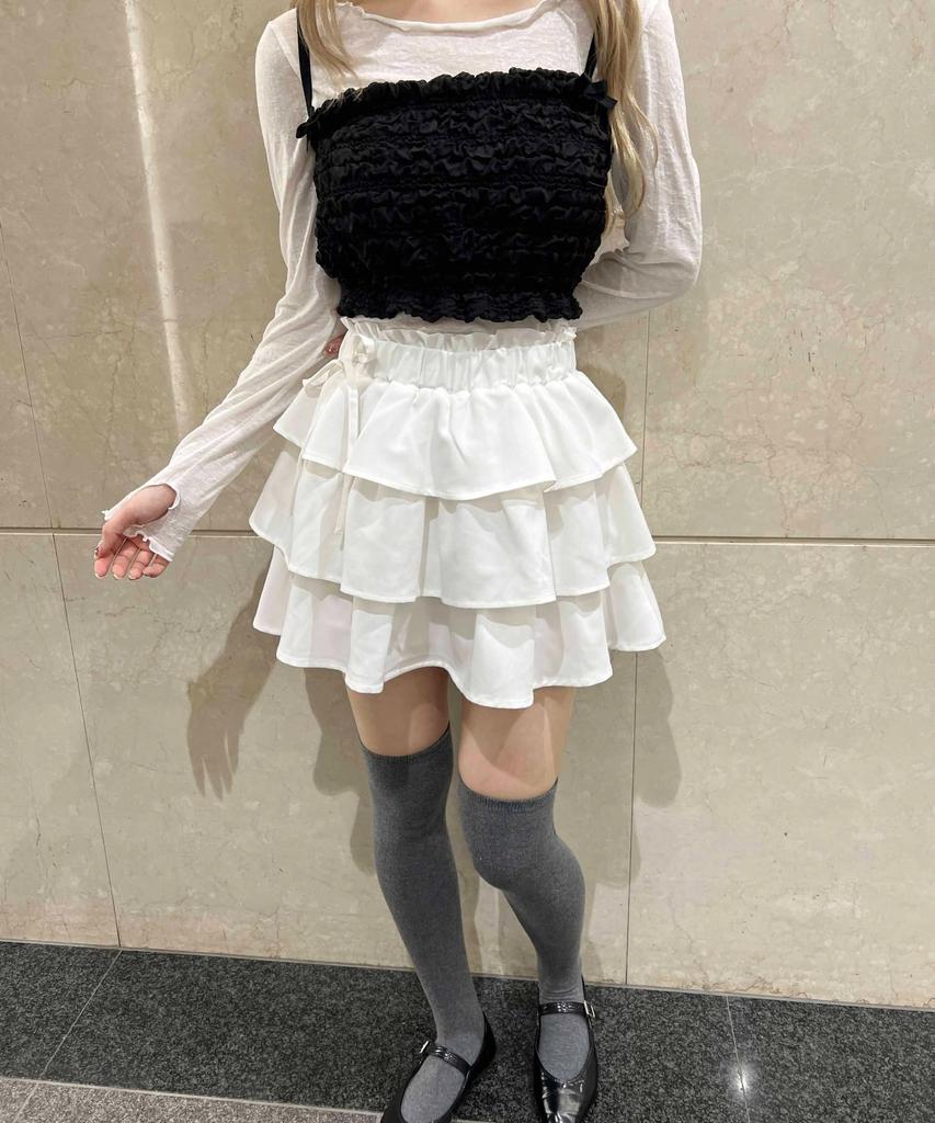 WEGO PHILLY Side Ribbon Tiered Mini Korean Size White Skirt, Spring/Summer Outfit, Girly, Casual, Cute, Style, Gift, Present, Spring, Summer, Autumn,