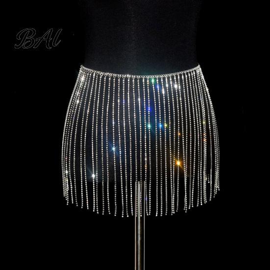 Adjustable Waist Chain for Parties Rhinestone Tassel Women, Sparkly Sexy Belly Dance Body Skirt-Style Hip Accessory, Elastic Belt Stage Performance