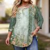 Women's Fashionable Casual Floral Print Plus Size Three-Quarter Sleeve Round Neck Top With Curved.