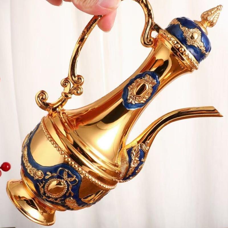 European Style Wine Set,Alloy Home Wine Pot Ice Cream Bowl Set,Exquisite Golden Wine Glass,Wine Pot Wedding Decoration,1Set
