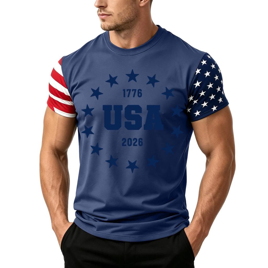 Men's Independence Day Flag Print Short Sleeve T-Shirt, Loose Casual Daily Summer Tops