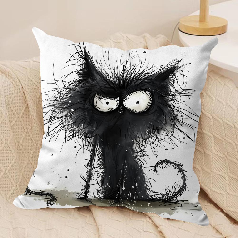 Whimsical Cat Art Cushion Cover Silky Short Plush Invisible Zipper Dustproof Sofa Pillow Case For Home Decor