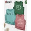 Line Floral Letter Combination Gift Print Pattern Round neck3Pack of Sleeveless Vests for Women In Spring, Summer, and Autumn
