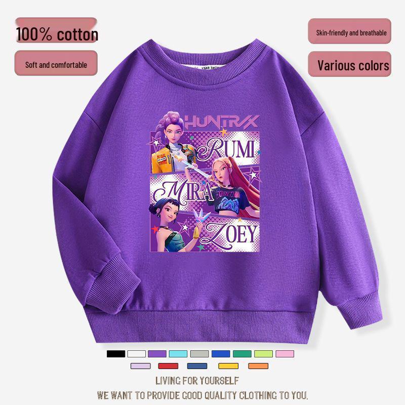 K-pop Monster Hunter Witch Girls' Hoodie - Stylish Autumn/Spring Round Neck Casual Top for Children