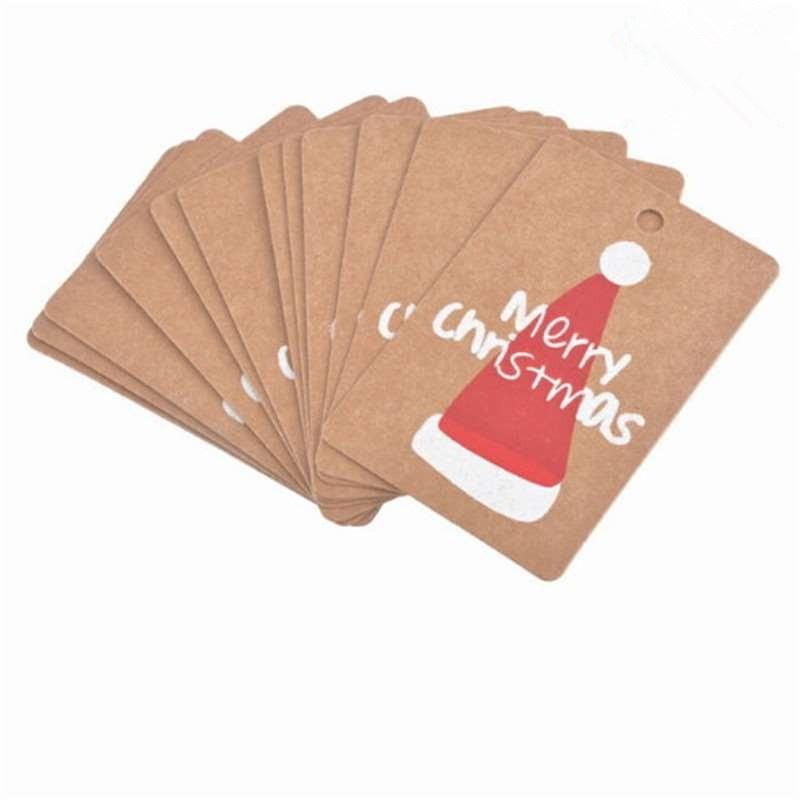 50pcs/set Baking Packaging Christmas Kraft Paper Santa Claus Tag Card for DIY Christmas Party Decor