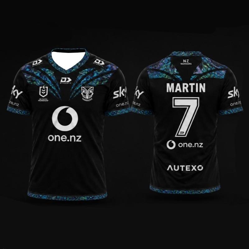 Potrivire Familie Nou Unisex Aotearoa NZ Warriors Martin 7 Coajă Paua Imprimeu Tribal Iridiscent Tricou Rugby Oversized Merch