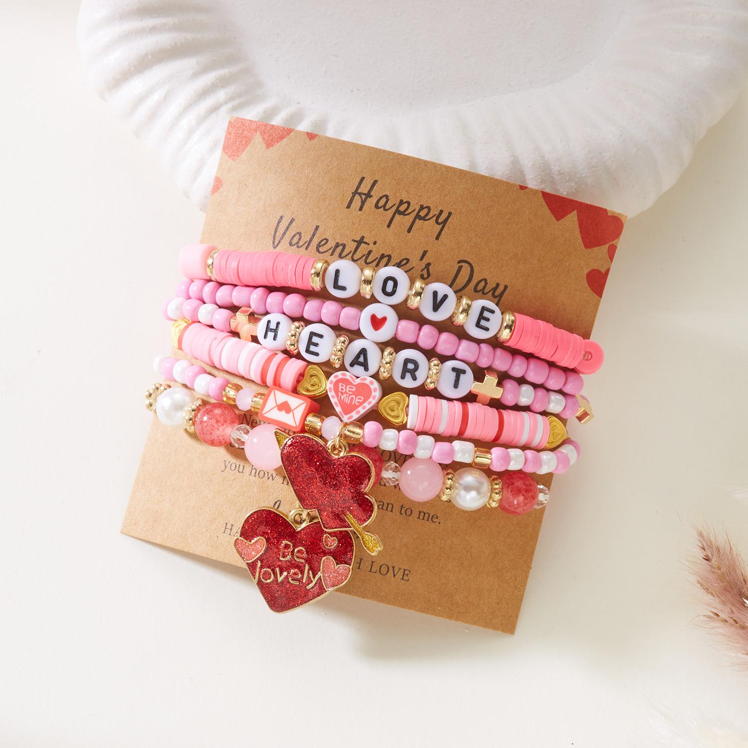 Bohemian Multilayer Stretch Bracelet Set for Women Colorful Acrylic Beads Heart Stackable Wristband Fashion Accessories Gift