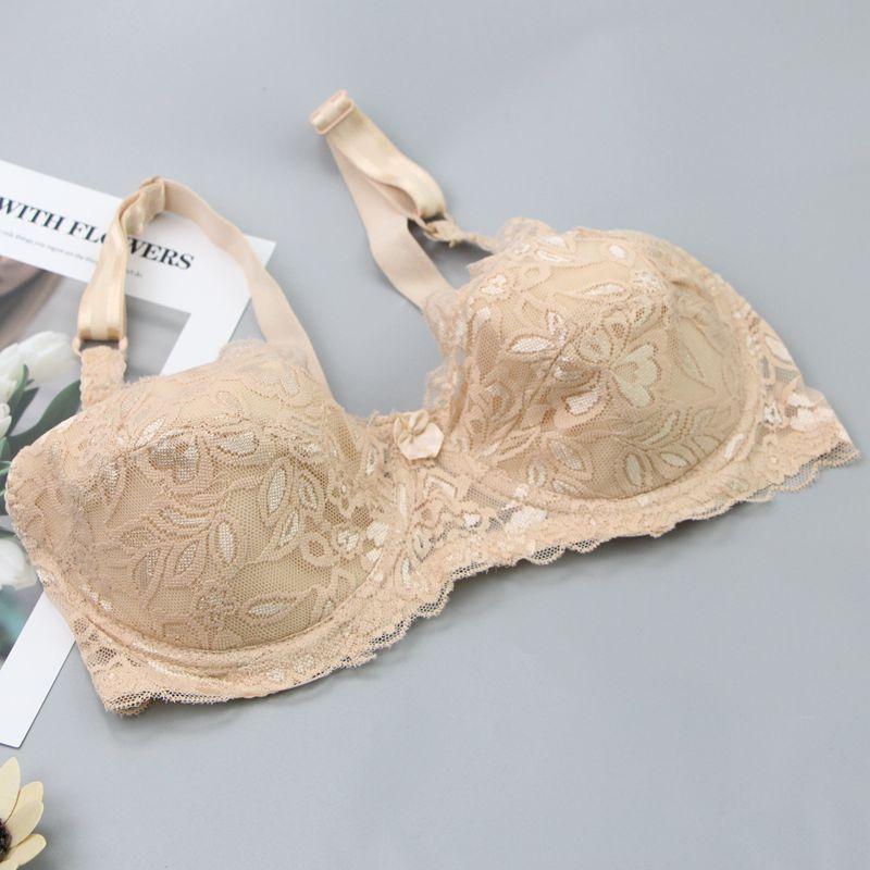 Ultra-thin cup gathers sexy lace adjustment type with steel ring bra, large size women's underwear