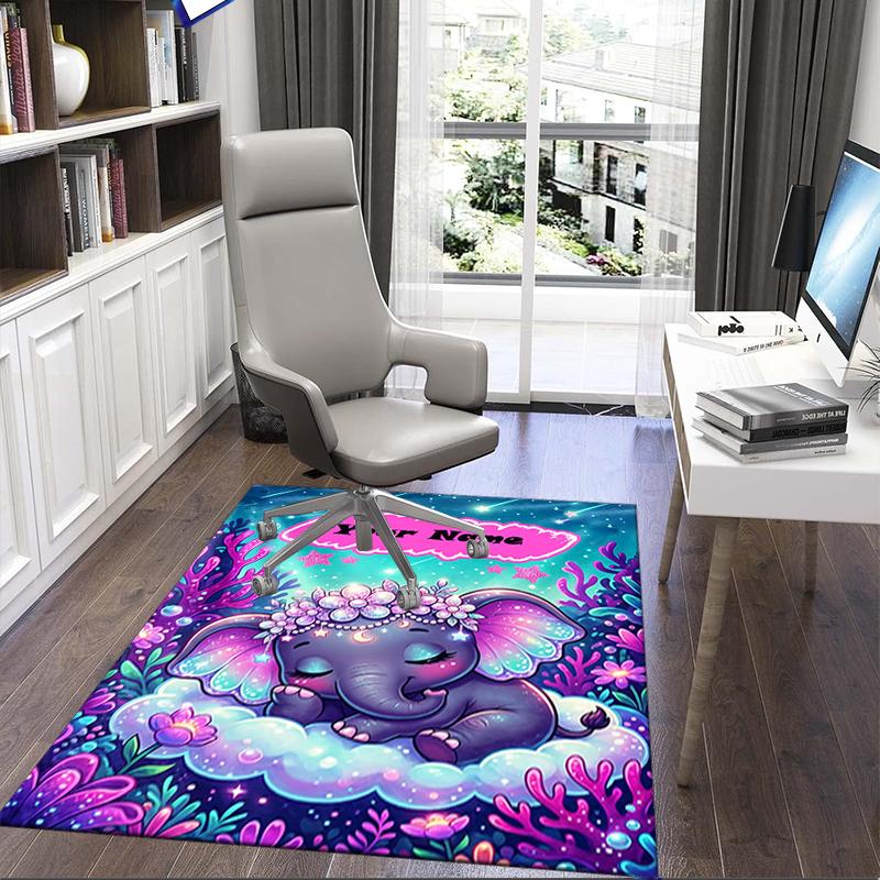 1PC Custom Name Ethereal Elephant Fantasy Theme Floor Mat Ideal for Living Room, Game Rooms, Office, Bedroom,Floor Mat Playful Design