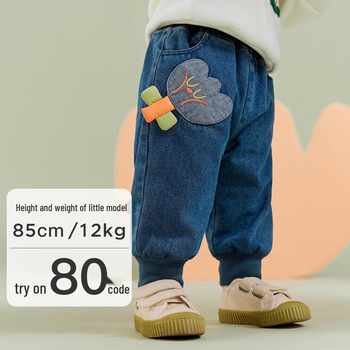 

Тунбэй 2025 Зимние джинсы для девочек в корейском стиле на флисовой подкладке 130 cm