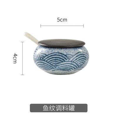 Blue Fish Pattern Ceramics Spice Jar 3-piece Set with Tray Condiment Bottles Oil Can Vinegar Pot Toothpick Jar Spice Container