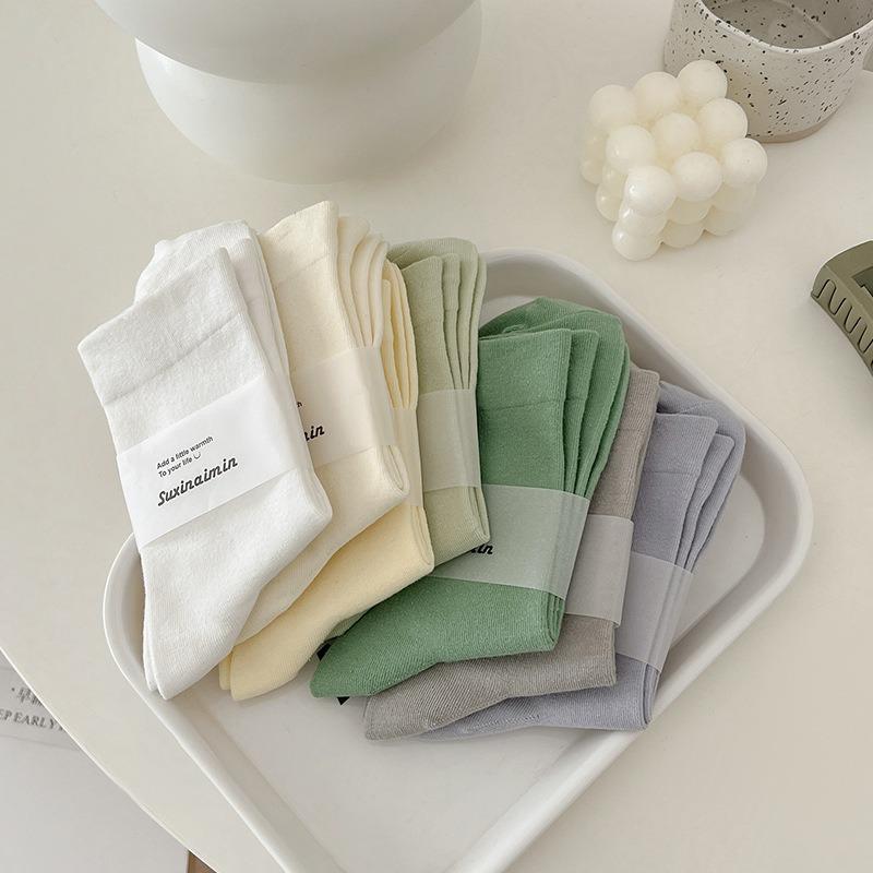 5 Pairs of Female Spring and Summer Fashion New Loose Mouth In The Tube Pile Socks