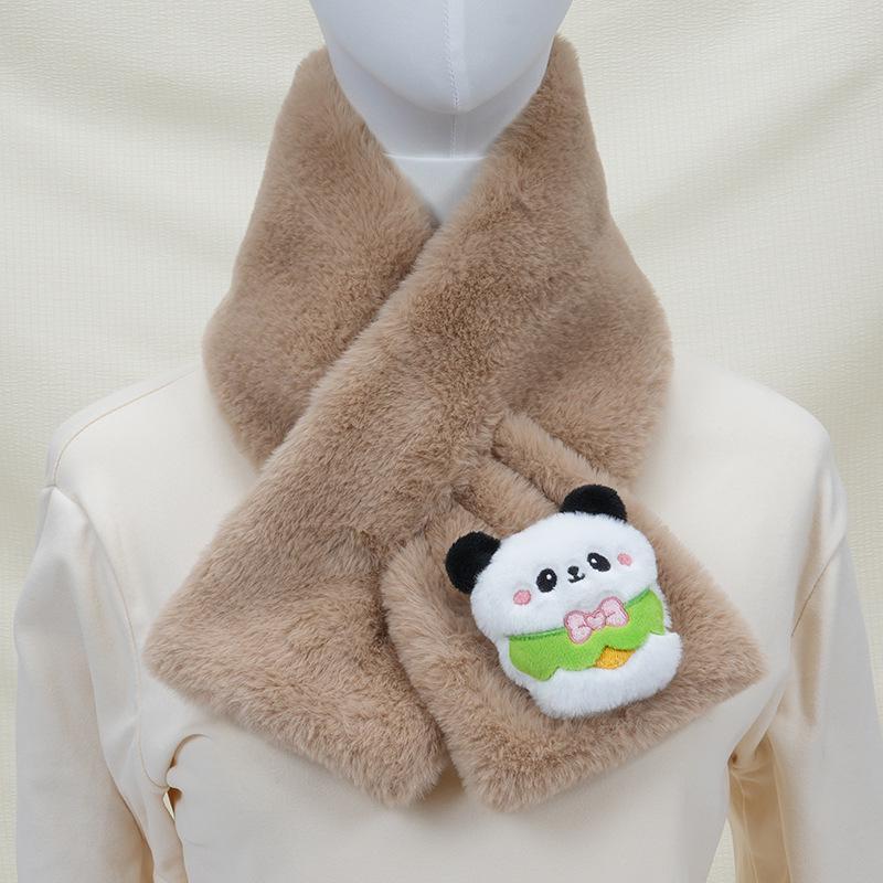 Children's Cartoon Panda Plush Scarf - Warm, Windproof Neck Gaiter for Autumn/Winter Boys & Girls.