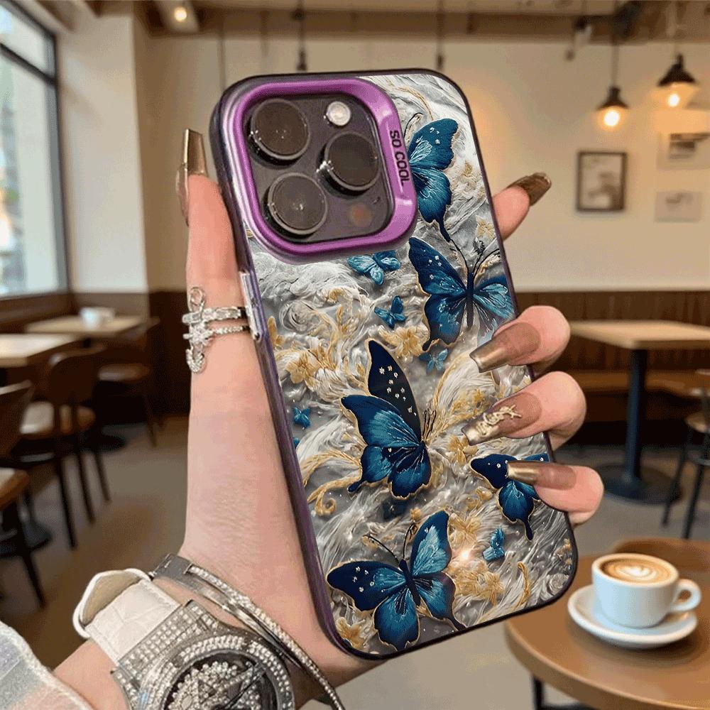 Blue Butterflies with Gold Accents Hard Phone Case for Xiaomi Redmi Note 15 14 13 12 11 Pro Plus Shockproof Protective Cover