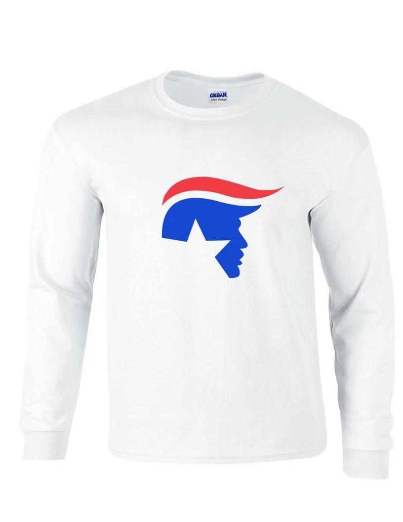 Trump USA FLAG LOGO Red Blue White Cotton Long Sleeve T-Shirt 2XL