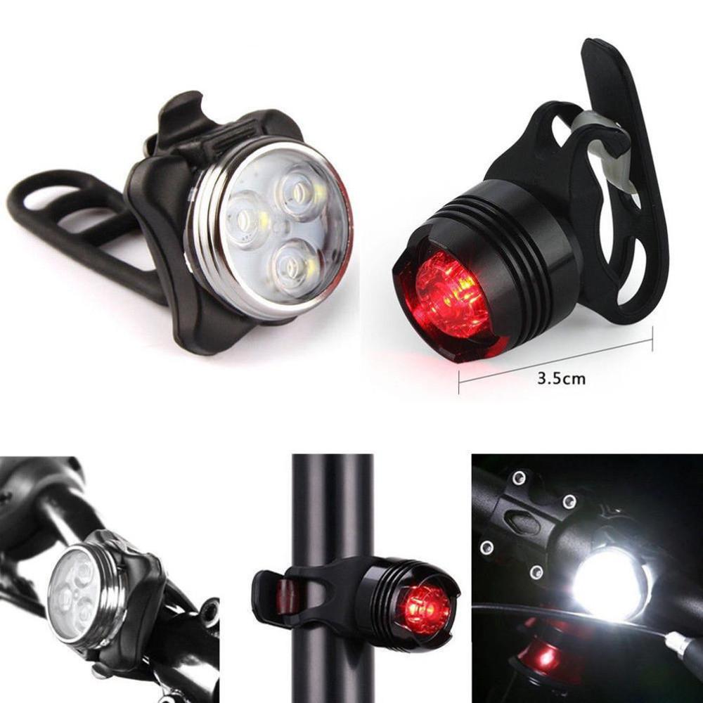 Bicycle Light Set Front and Rear LED Bike Lights with Silicone Mounts USB Rechargeable Waterproof Cycling Safety Lights