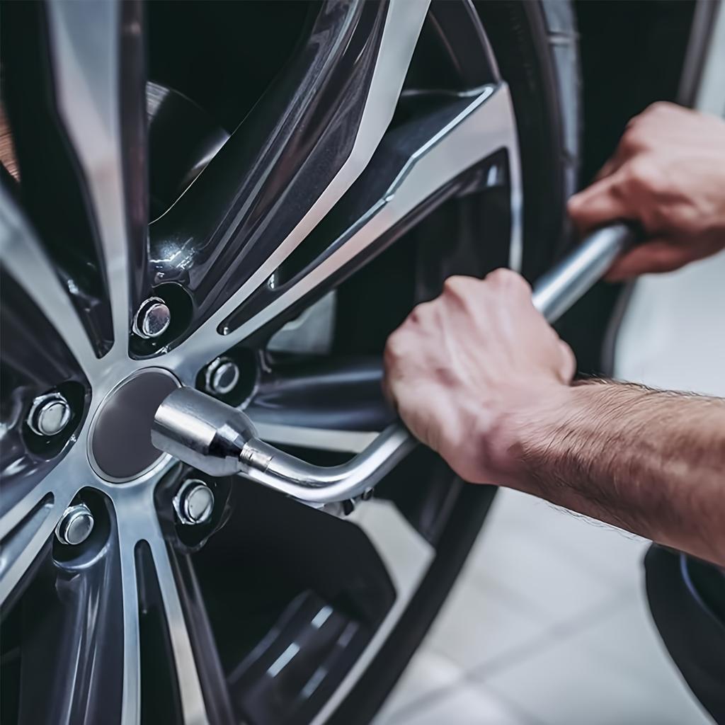 Car Spare Tire Lug Wrench,Slotted End Socket Repair Tool,Tire Replacement Tool (Silvery),L shaped socket wrench car wheel