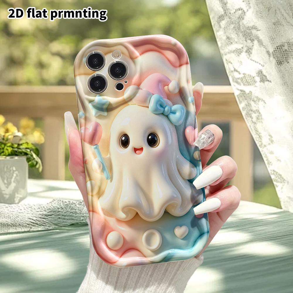 Phone Case: 2D flat design suitable for iPhone 18 17 16 15 14 13 Pro protective case, little ghost, perfect Christmas and Halloween holiday gift
