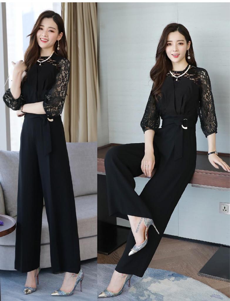 Natusee Pants Perfect for and Plus Size Formal Wear Women's Lace-Neck Dress, Weddings, Parties, (XXL, Black)