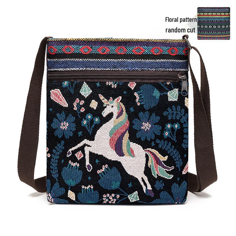Damen Canvas Umhängetasche - Niedlicher chinesischer Stil, ethnisches Miao-Design, vielseitige gewebte Stoff Schulter- & Handytasche
