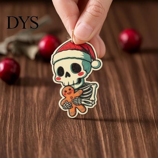 Alternative Christmas Atmosphere Pendants Skeleton Tree Hanging Ornaments, 3.15 Inch Skull Handmade Wooden Ornaments Gothic Spooky Xmas Decorations
