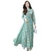 Spring Autumn Mom Dress With Waistcinch Vneck Long Chiffon Skirt For Commuting And Office