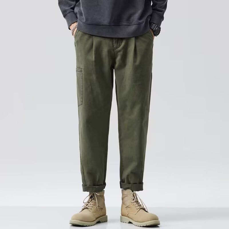 Streetwear Fashion Men Casual Green Cargo Pants Spring Autumn Koreon New Baggy Vintage Sports Straight Loose Wide Trousers