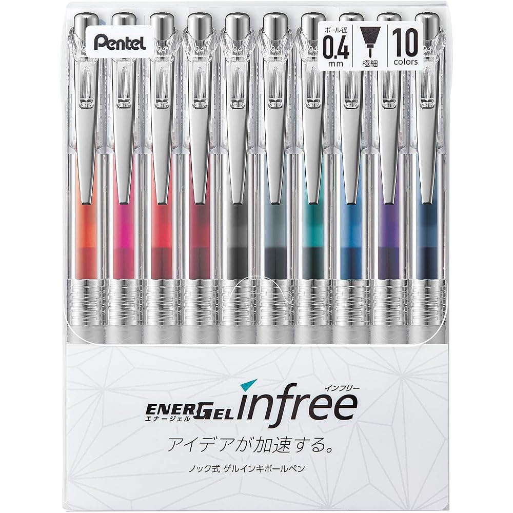 Pentel Ballpoint Pen Gel Ink Gel Infree 0.4mm Clear Shaft BLN74TL-10 10 Colors