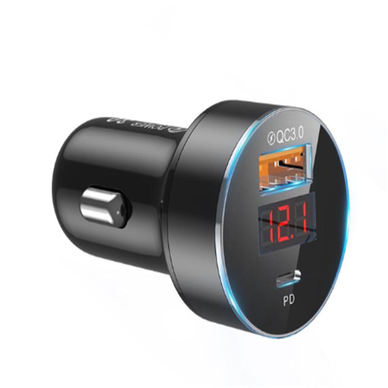 

Многофункциональное автомобильное зарядное устройство USB с быстрой зарядкой QC3.0 и PD и цифровым дисплеем чёрный