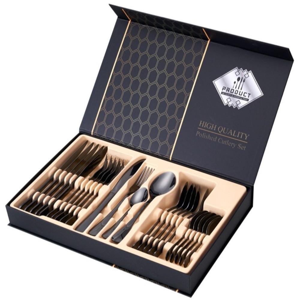 24 Pcs Food Grade Cutlery Set with Box Light Luxury Minimalist Dinner Spoon Fork Set Portable Decor Stainless Steel Tableware