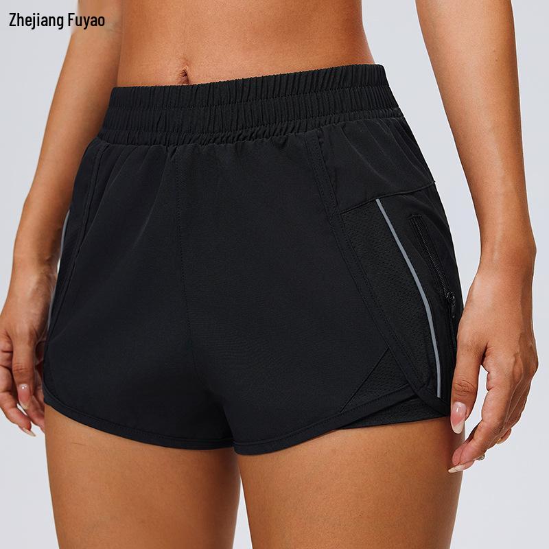 Women's Quick-Dry Three-Quarter Running Shorts with Inner Lining and Double Layer for Fitness