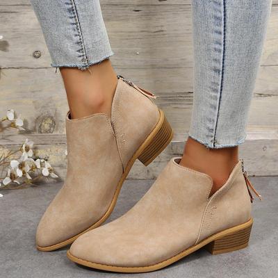 Large Size Women's Shoes Solid Color Pointed Leisure Back Zipper Low Heel Thick Heel Shoes Women