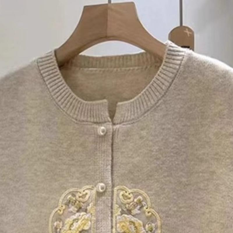 Round Neck Embroidered Chinese Style Knit Vest Women Spring Outerwear Sweater Waistcoat