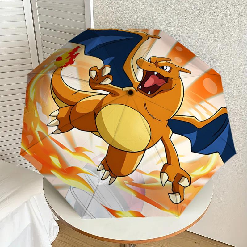 1pc Charizard Fire Automatic Folding Umbrella - Compact 8-Rib Design, Durable Plastic & Iron, Lightweight for Outdoor Daily Use,  a0929175