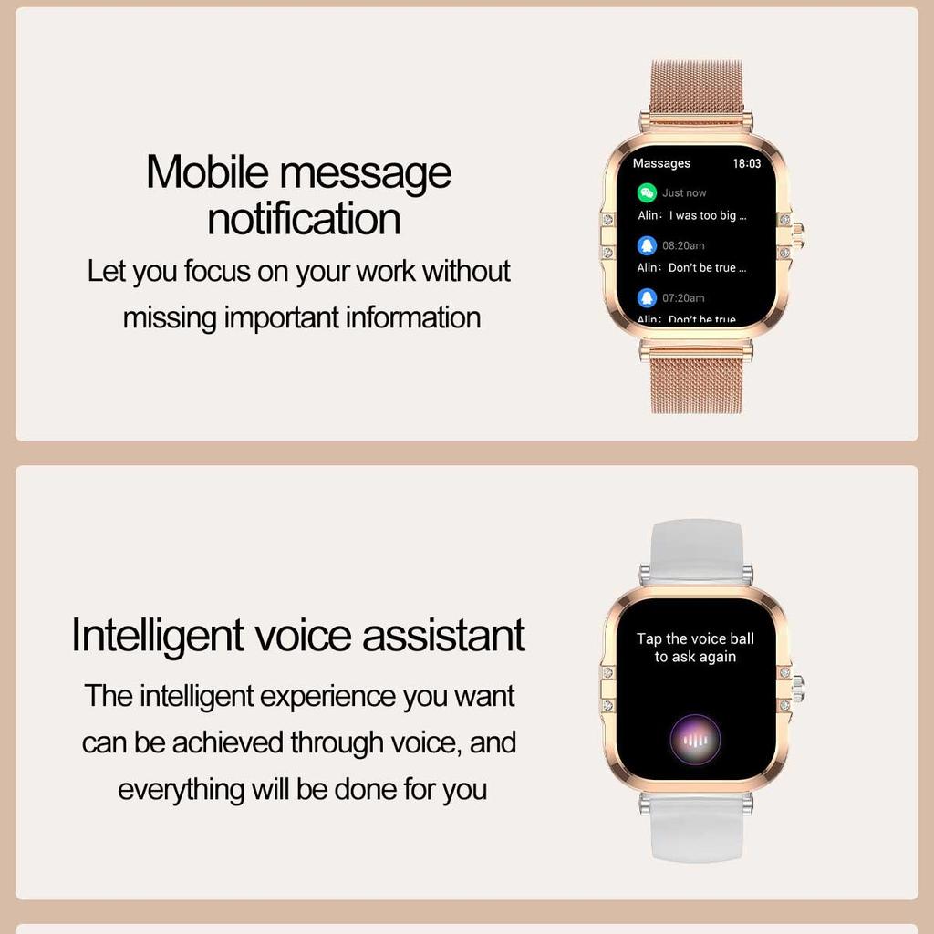 Rose Golden Smart Watch Ultra Thin Luxury Smartwatch Bluetooth Call Custom Dial Health Monitor Fitness Wristwatch for Ladies