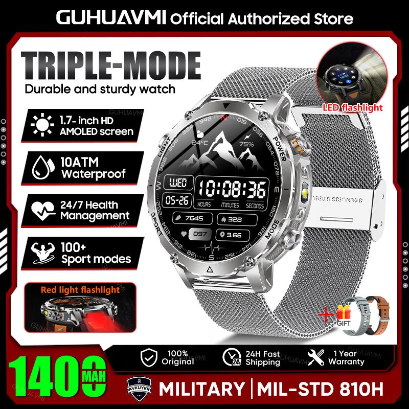 New TANK Ultra 1400mAh Battery Military Smart Watch 10ATM Waterproof Heart Rate Tactical LED Flashlight Men Sports Bracelet