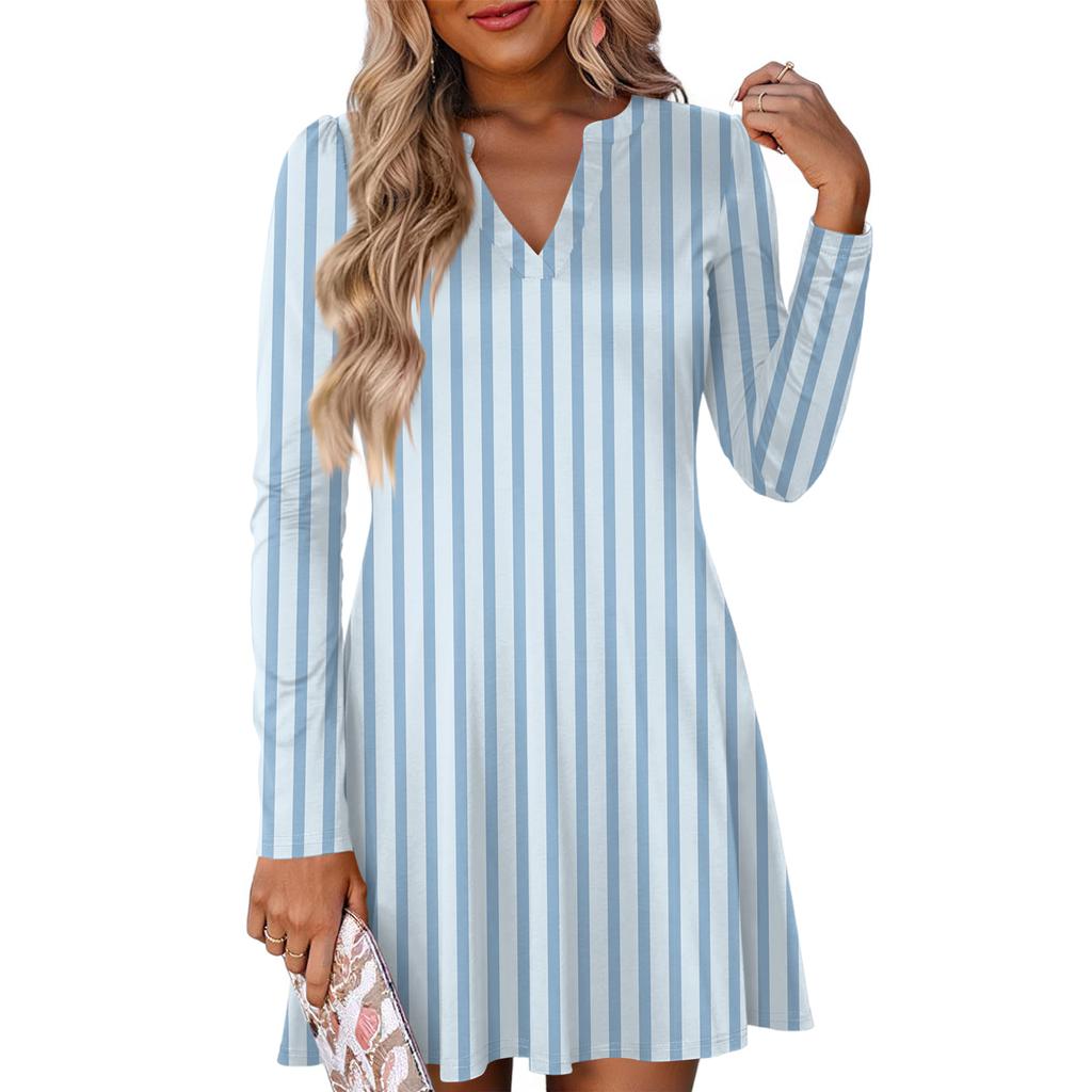 Women's Fashion Plaid V-Neck Long Sleeve Dress
