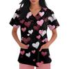 Women's V,neck Valentine's Day Printed Short,sleeved Pocket Side,slit Protective Suit Top