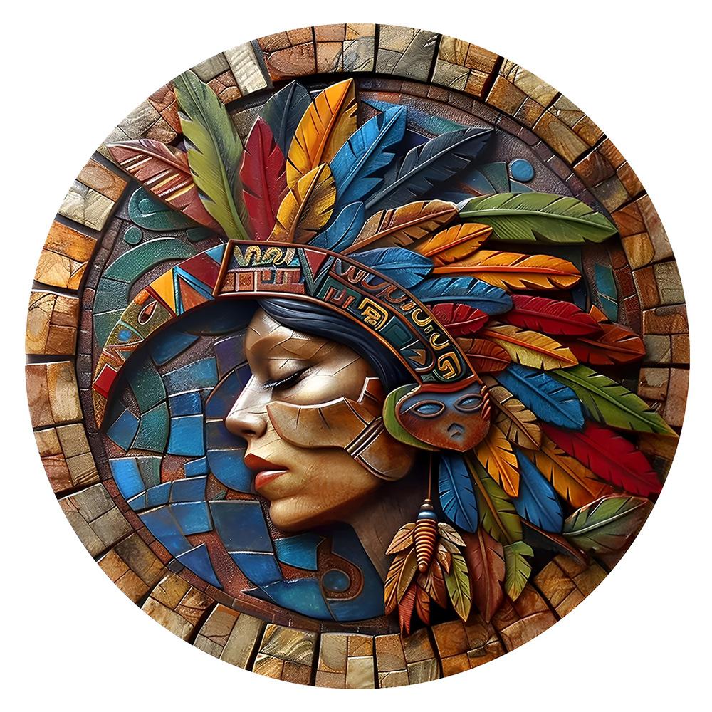 Unique African Mask Circular Aluminum Sign Wall Decor Art Painting Wreath Suitable for Home Caf É Bar Office Party Decoratio