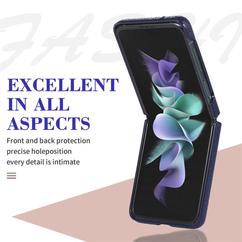 Luxury Genuine Leather Phone Cases For Samsung Galaxy Z Flip 4 3 5g Fashion Lychee Texture Cover Case For Samsung Z Flip4 Flip3