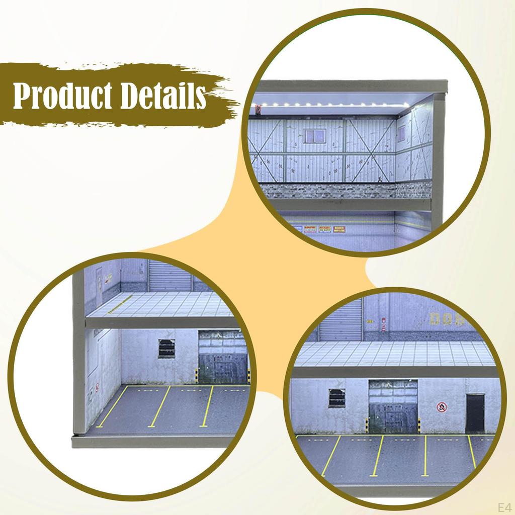 1/64 Model Car Display Case Miniature Scene Garage Diorama Dustproof 3 Tiers Toy Storage Box