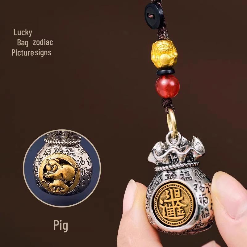 Twelve Zodiac Blessings Money Bag Keychain: Gold Snake Charm for Wealth & Treasure