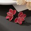Vintage Red Enamel Petal Post Stud Earrings For Women Metal Flower Temperament Earrings Jewelry Daily Holiday Gifts