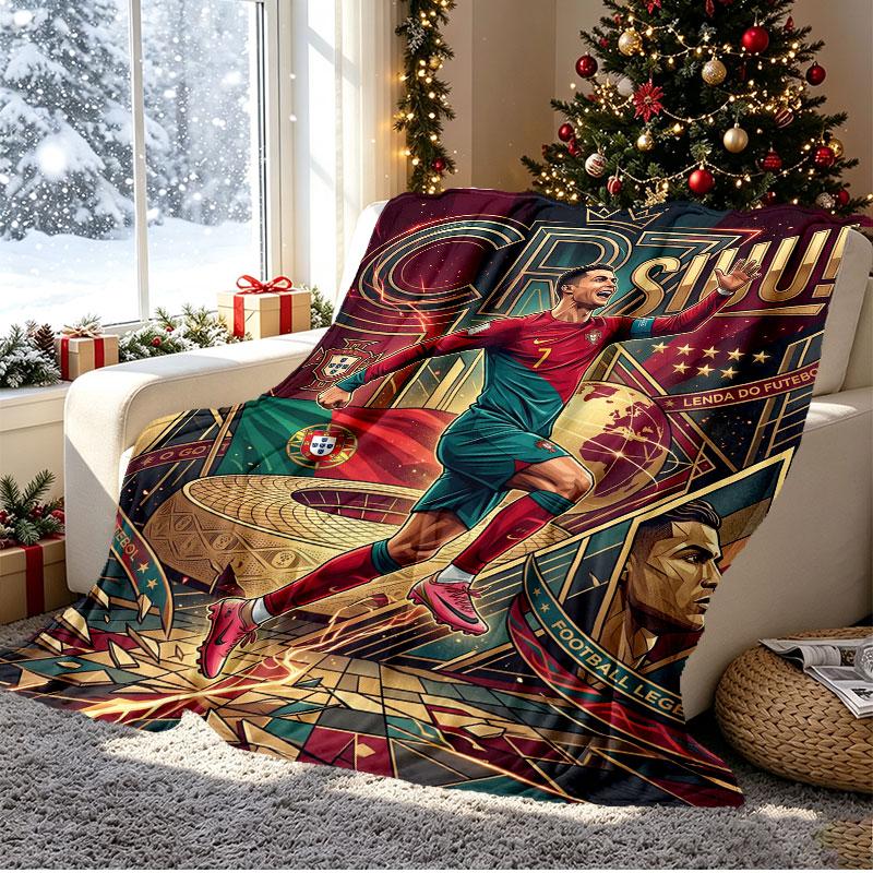 Cristiano Ronaldo Pattern Blanket for Home Decoration, Bed, Sofa, Car Travel, Camping, Suitable for All Seasons, Birthday Christmas Gift